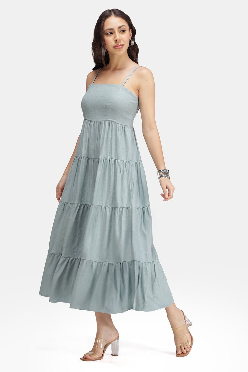 Virgio Solid Linen Strappy Maxi Sleeveless Dress for Women - Image 4