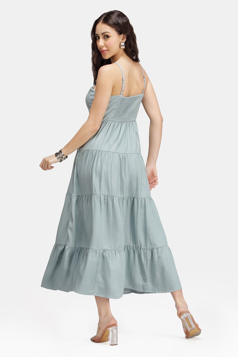 Virgio Solid Linen Strappy Maxi Sleeveless Dress for Women - Image 5
