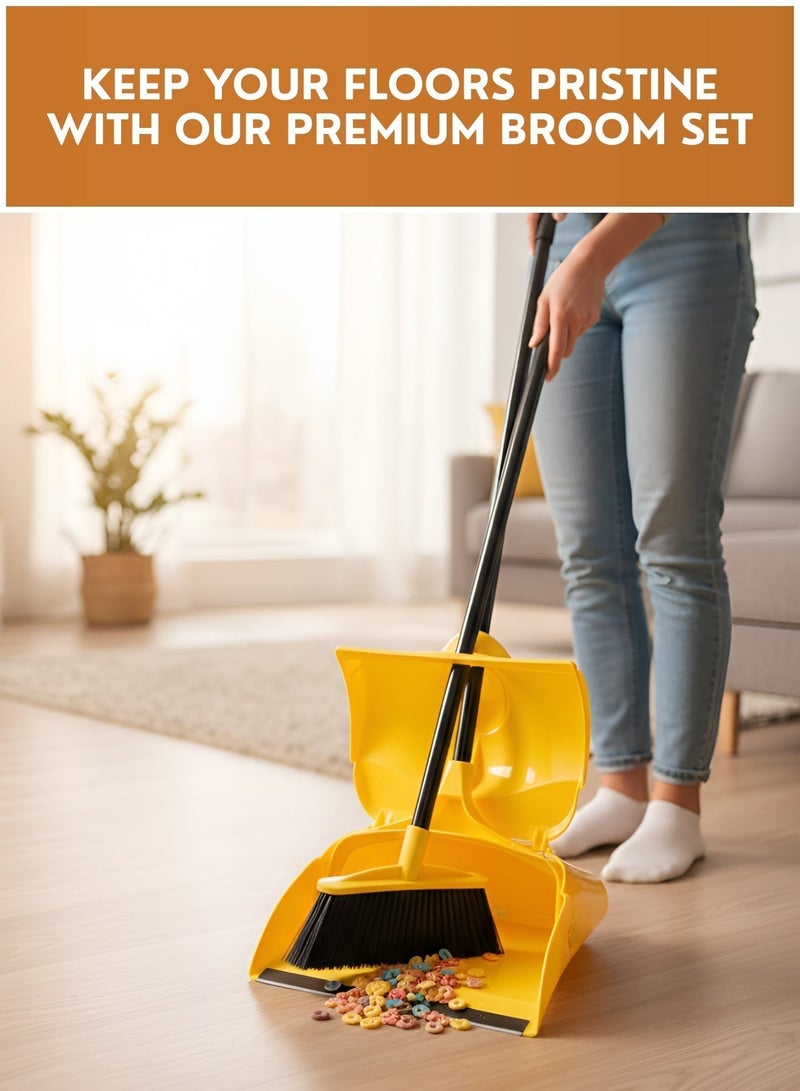 ZESTU Broom and Dustpan Set | Broom with Dustpan | Long Handle Broom & Standing Dustpan | Self Cleaning Dustpan with Teeth | 180° Rotating Heavy Duty Floor Broom | Stainless Steel Handle Cleaning Set for Home, Kitchen, Office & Lobby - Image 2
