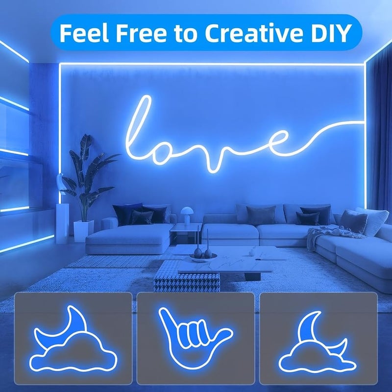 Gesto 16.4 Feet Neon LED Strip Light with 12V Adapter | Cuttable & Flexible Waterproof Rope Light for Wall Decor, Indoor & Outdoor Decoration, Custom Names,Signage & Diwali Decorative Lighting- Blue - Image 2