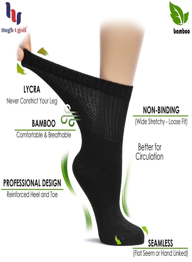 Hugh Ugoli Women's Rayon derived from Bamboo Diabetic Crew Socks, Thin, Loose Fit, Soft, Wide Stretchy, Seamless Toe, 4 Pairs, Black, Shoe Size: 6-9 - Image 4