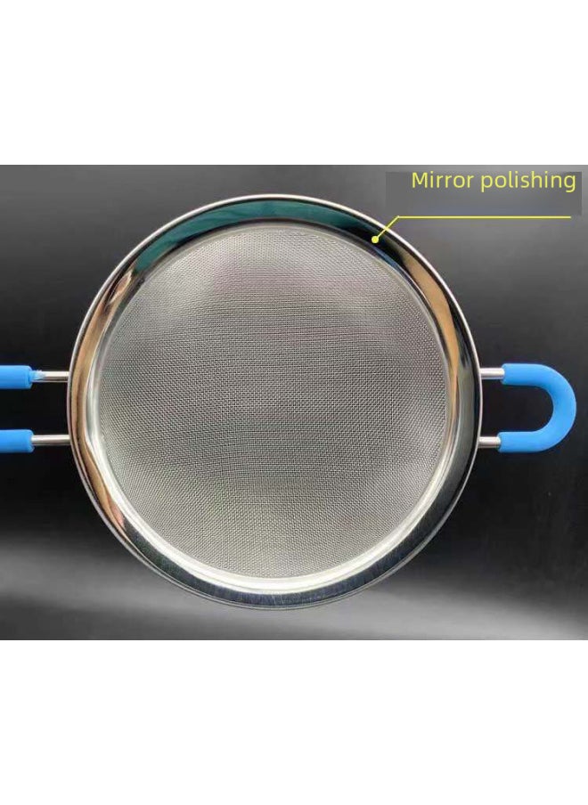 Generic - Non-slip Silicone Handle Stainless Steel Handle Luo Dou Flour Sieve Sugar Sieve Manual Filter Screen Sieve Oil Separated Tea Milk Tea-Specifications:Blue 10cm - Image 1