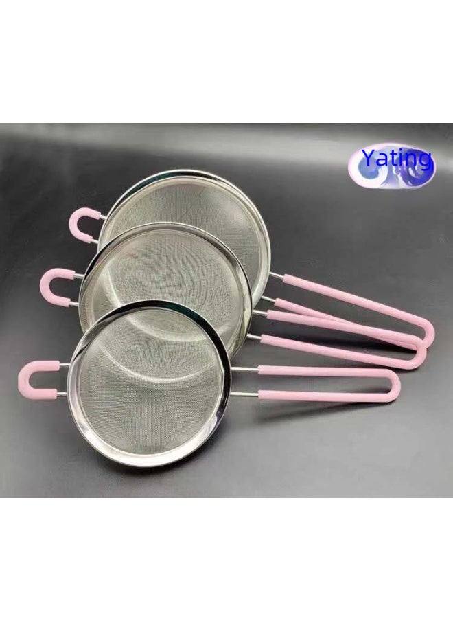Generic - Non-slip Silicone Handle Stainless Steel Handle Luo Dou Flour Sieve Sugar Sieve Manual Filter Screen Sieve Oil Separated Tea Milk Tea-Specifications:Blue 10cm - Image 1