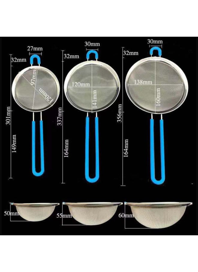 Generic - Non-slip Silicone Handle Stainless Steel Handle Luo Dou Flour Sieve Sugar Sieve Manual Filter Screen Sieve Oil Separated Tea Milk Tea-Specifications:Blue 10cm - Image 1