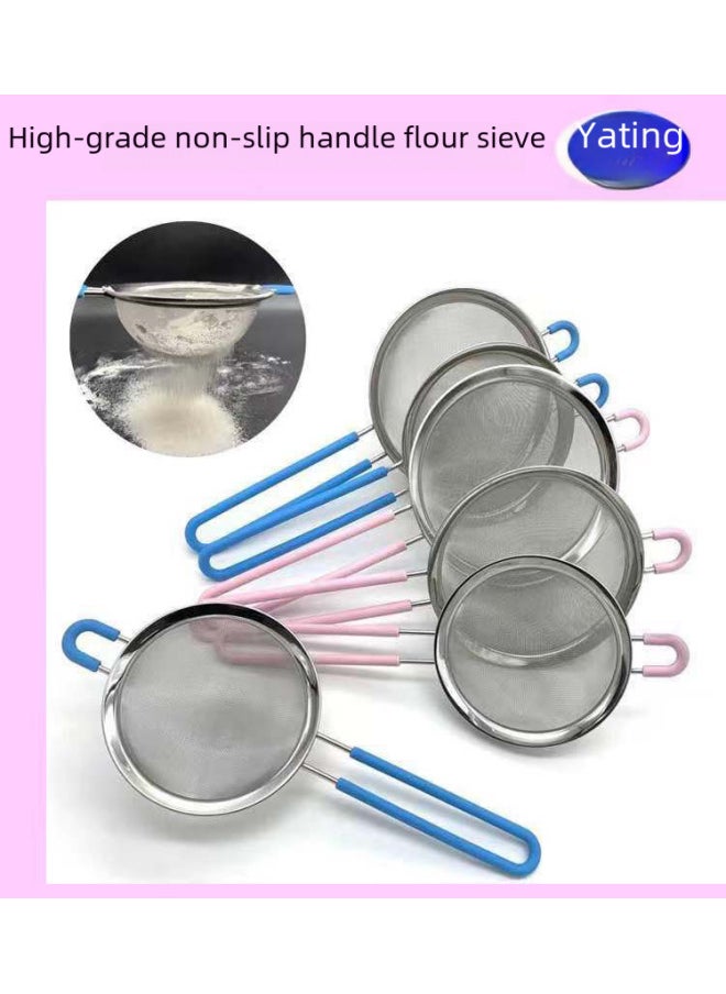 Generic - Non-slip Silicone Handle Stainless Steel Handle Luo Dou Flour Sieve Sugar Sieve Manual Filter Screen Sieve Oil Separated Tea Milk Tea-Specifications:Blue 10cm - Image 1