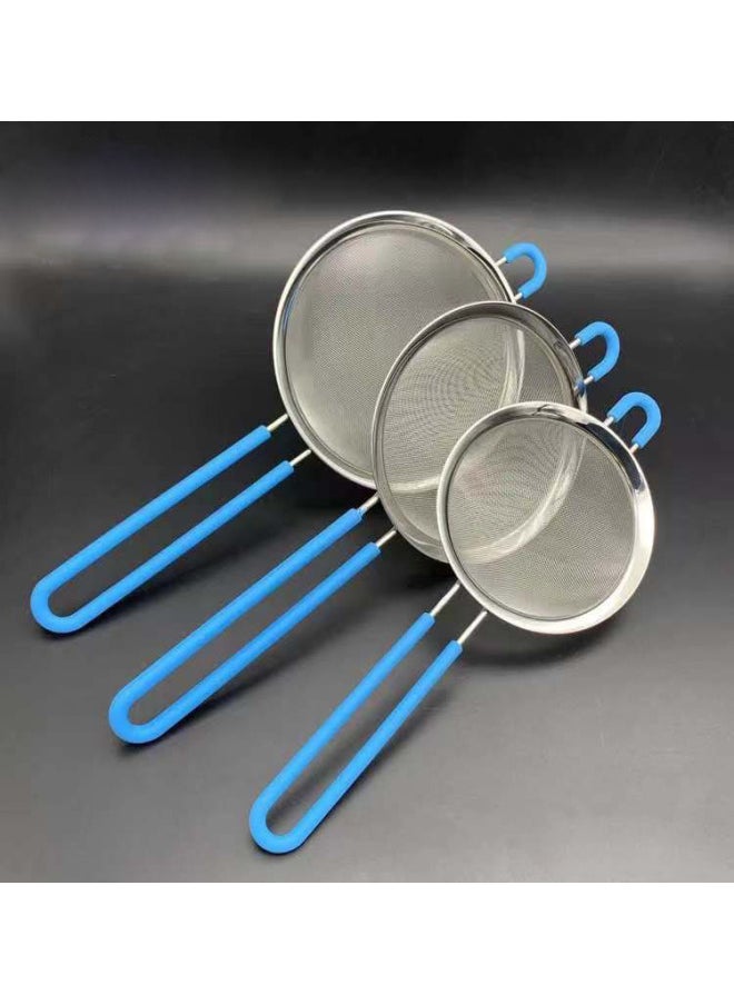 Generic - Non-slip Silicone Handle Stainless Steel Handle Luo Dou Flour Sieve Sugar Sieve Manual Filter Screen Sieve Oil Separated Tea Milk Tea-Specifications:Blue 10cm - Image 1