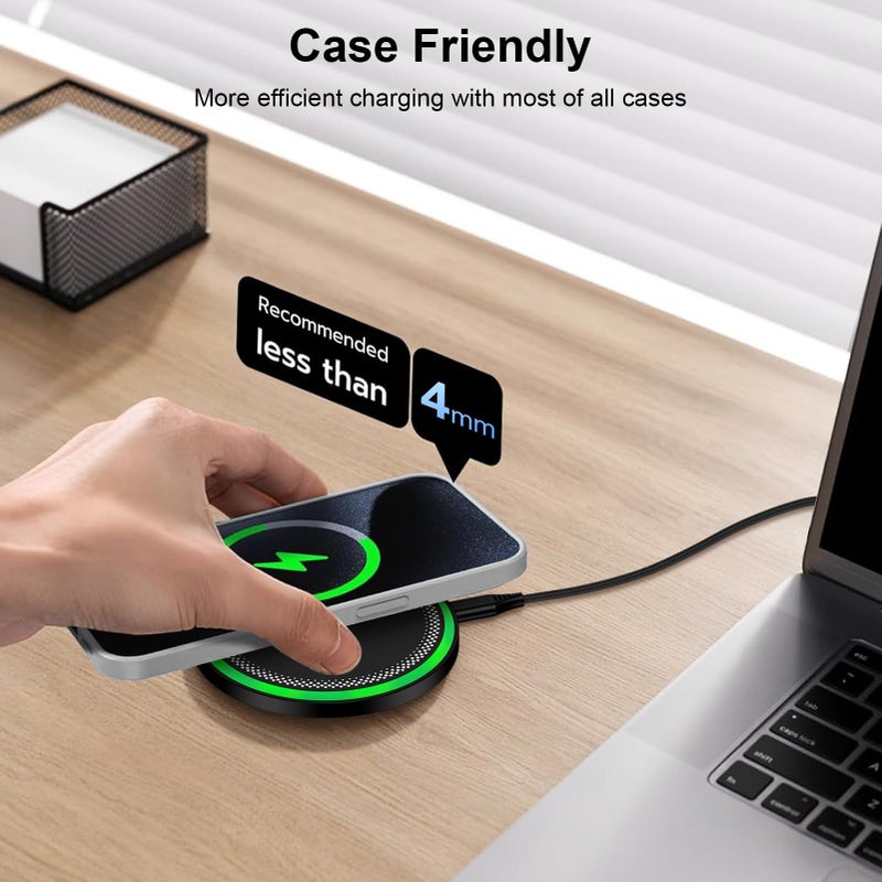 Pukiou For Samsung Wireless Charger Fast Charging Pad for Galaxy S26/S25 Ultra/S24 Plus/S24 FE/S24Ultra/S23+/S22/S21,15W Wireless Phone Charger Android Charging Station Mat for Google Pixel 9 8A with Adapter - Image 3