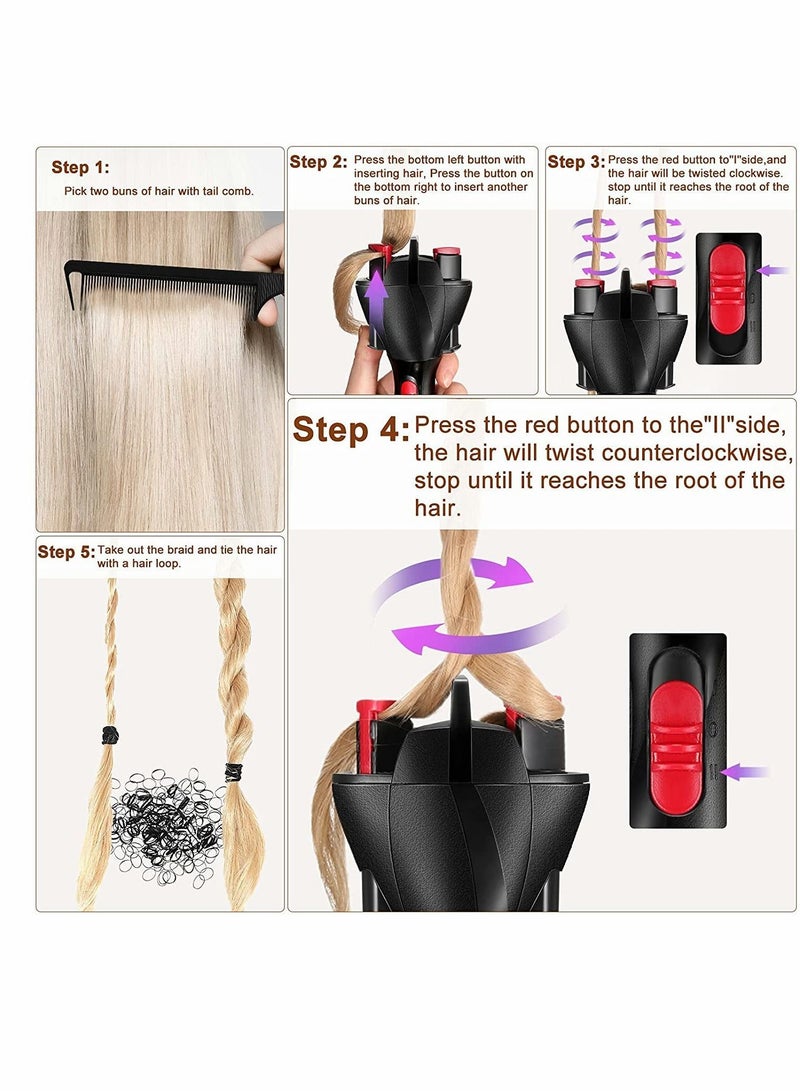 NIBEMINENT Automatic Hair Braider Set, Electronic Braiding Tool Machine, Braid Maker Twister DIY Tool, with Rat Tail Comb and Crocodile Clips, for Tangling Styling 7 Pieces - Image 4
