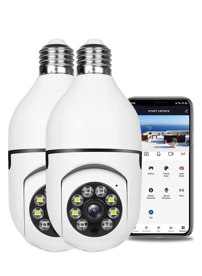 Generic ELTERAZONE 2 Pack Wireless Light Bulb Camera, 360°Panoramic Security Camera, 2.4GHz WiFi Smart 1080P Outdoor Surveillance Camera - Image 1