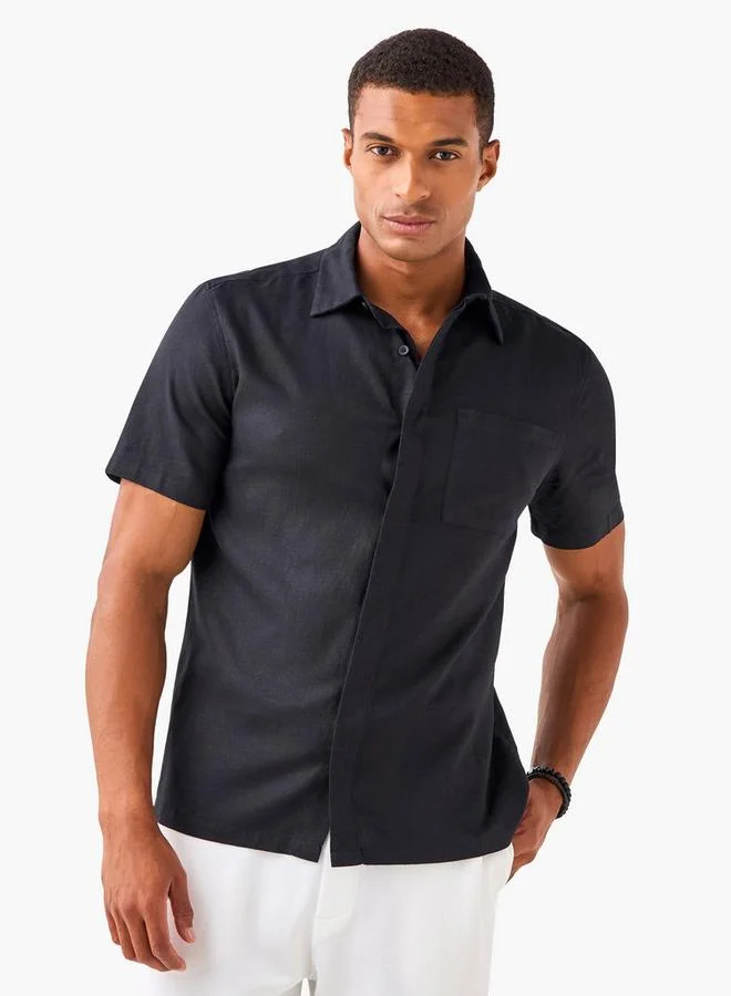 Splash FAV Regular Fit Linen Blend Collared Shirt with Chest Pocket
