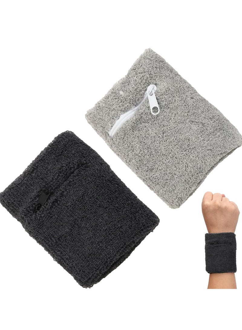 CMGTYYD 2Pcs Wrist Wallets | Basketball Wristband Zippered Key Pocket | Wrist Wallet for Men for Running Hiking Sports Festivals Cards Outdoor Gym Travel Daily Use Cash College（grey+black） - Image 1