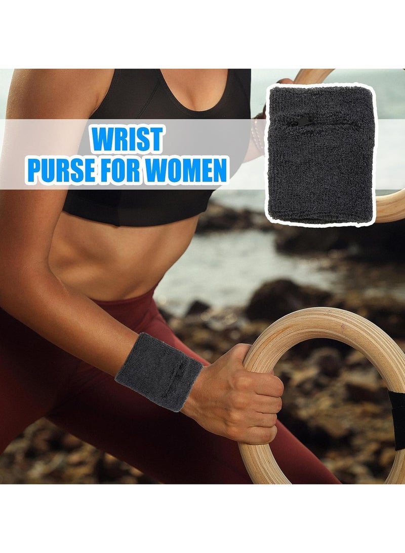 CMGTYYD 2Pcs Wrist Wallets | Basketball Wristband Zippered Key Pocket | Wrist Wallet for Men for Running Hiking Sports Festivals Cards Outdoor Gym Travel Daily Use Cash College（grey+black） - Image 4