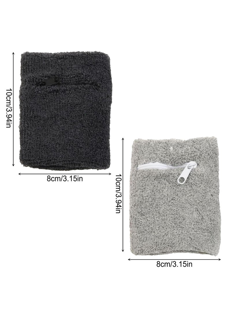 CMGTYYD 2Pcs Wrist Wallets | Basketball Wristband Zippered Key Pocket | Wrist Wallet for Men for Running Hiking Sports Festivals Cards Outdoor Gym Travel Daily Use Cash College（grey+black） - Image 5
