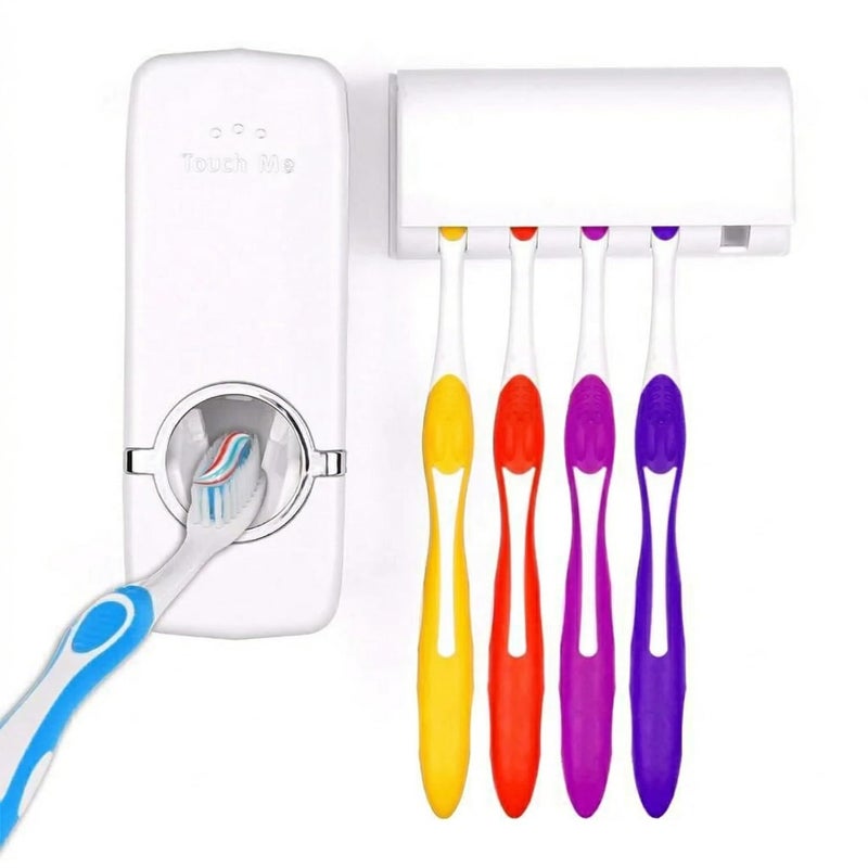 Oblivion Toothpaste Holder Wall Mounted 1 Pc – Plastic Automatic Toothpaste Dispenser & Tooth Brush Holder – Wall Mounted Bathroom Organizer Without Drill, Hygienic Toothbrush Stand with Cover Case