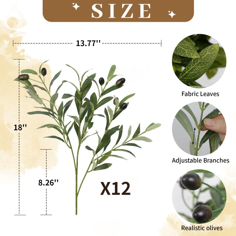 Leftover 12PCS 18Inch Faux Olive Branches for Vase,Artificia Tree Branches,Fake Plants,Greenery Stems,Eucalyptus Stems,Green Leaves for Centerpieces Decoration,Home Decor,Coffee Table Decor - Image 3