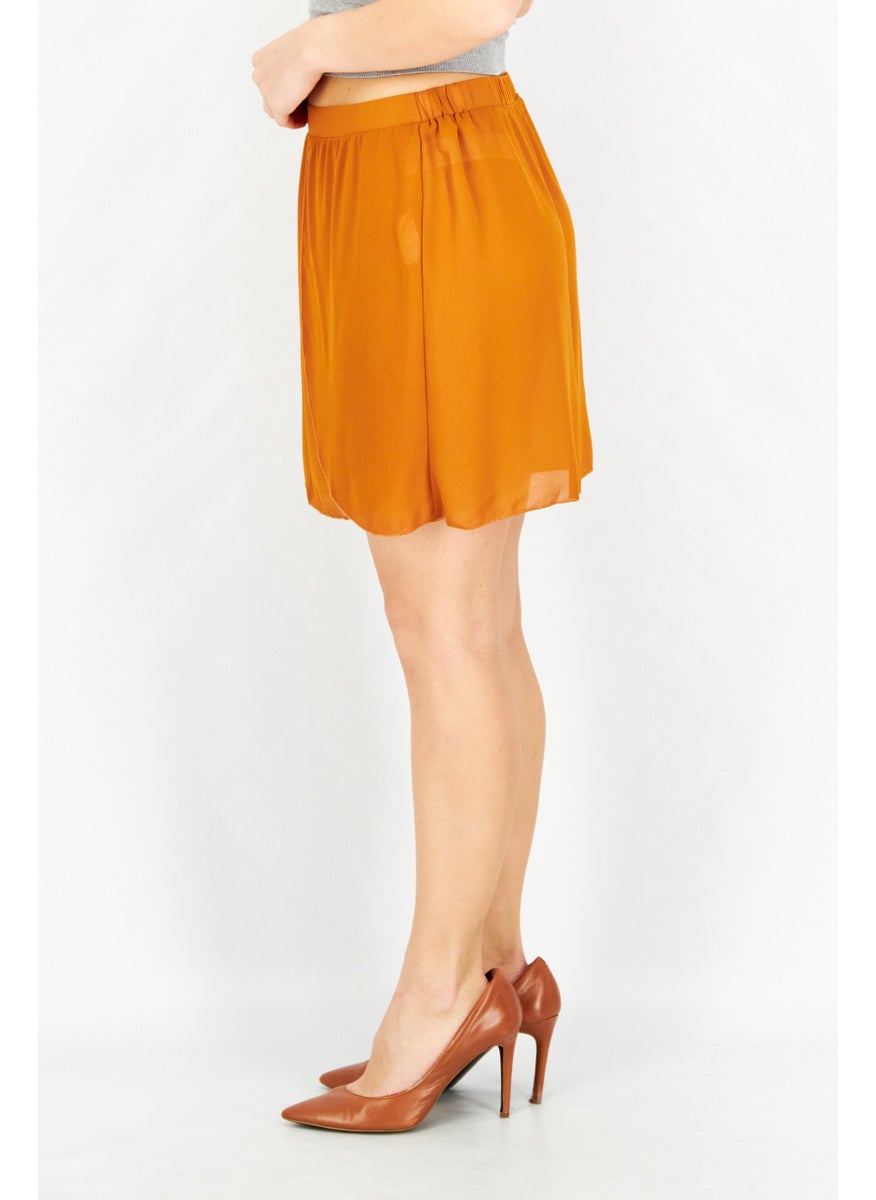 Unique21 - Women Plain Mini Skirt, Dark Orange - Image 1