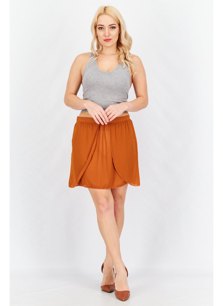 Unique21 - Women Plain Mini Skirt, Dark Orange - Image 1