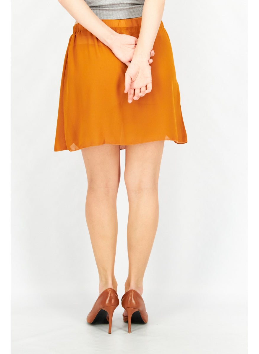 Unique21 - Women Plain Mini Skirt, Dark Orange - Image 1