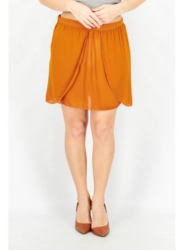 Women Plain Mini Skirt, Dark Orange