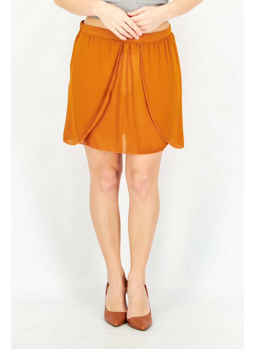 Unique21 - Women Plain Mini Skirt, Dark Orange - Image 1