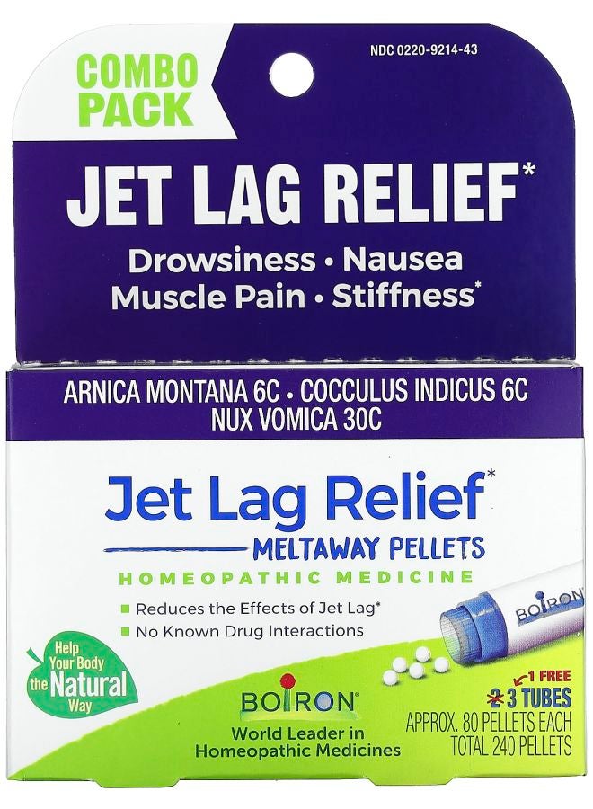 Boiron Jet Lag Relief Meltaway Pellets Combo Pack 3 Tubes 80 Pellets Each