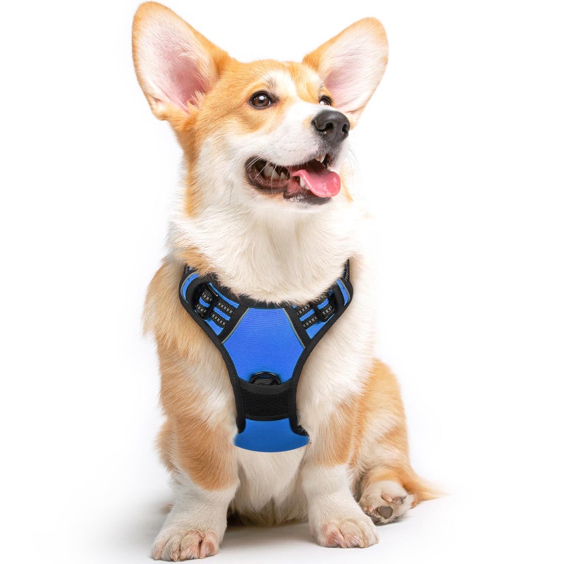 Eagloo Dog Harness Medium Sized Dog, No Pull Service Vest with Reflective Strips and Control Handle, Adjustable and Comfortable for Easy Walking, No Choke Pet Harness with 2 Metal Rings, Blue, M - Image 1