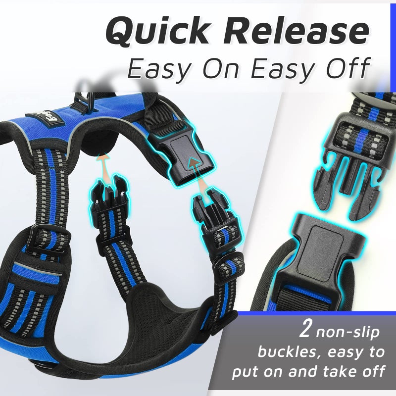 Eagloo Dog Harness Medium Sized Dog, No Pull Service Vest with Reflective Strips and Control Handle, Adjustable and Comfortable for Easy Walking, No Choke Pet Harness with 2 Metal Rings, Blue, M - Image 5