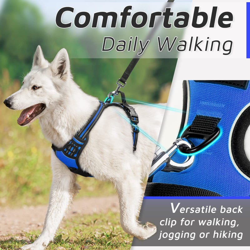Eagloo Dog Harness Medium Sized Dog, No Pull Service Vest with Reflective Strips and Control Handle, Adjustable and Comfortable for Easy Walking, No Choke Pet Harness with 2 Metal Rings, Blue, M - Image 3