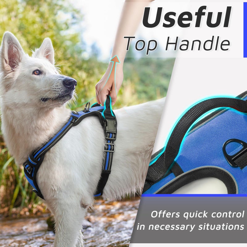 Eagloo Dog Harness Medium Sized Dog, No Pull Service Vest with Reflective Strips and Control Handle, Adjustable and Comfortable for Easy Walking, No Choke Pet Harness with 2 Metal Rings, Blue, M - Image 4