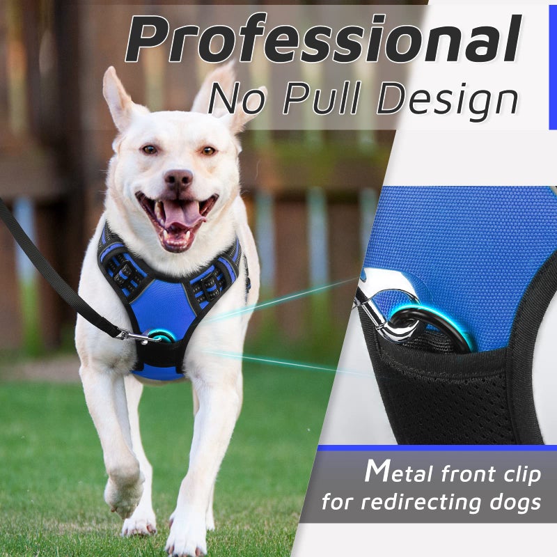 Eagloo Dog Harness Medium Sized Dog, No Pull Service Vest with Reflective Strips and Control Handle, Adjustable and Comfortable for Easy Walking, No Choke Pet Harness with 2 Metal Rings, Blue, M - Image 2