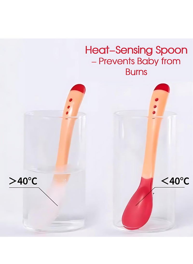 ALMiHomi Heat Sensitive Baby Spoon and Fork Set – Temperature Sensing Baby Feeding Utensils for Infant Weaning – Soft Tip, BPA-Free, No Odor – Red Color Tableware for Toddlers, Newborns, and Kids - Image 3