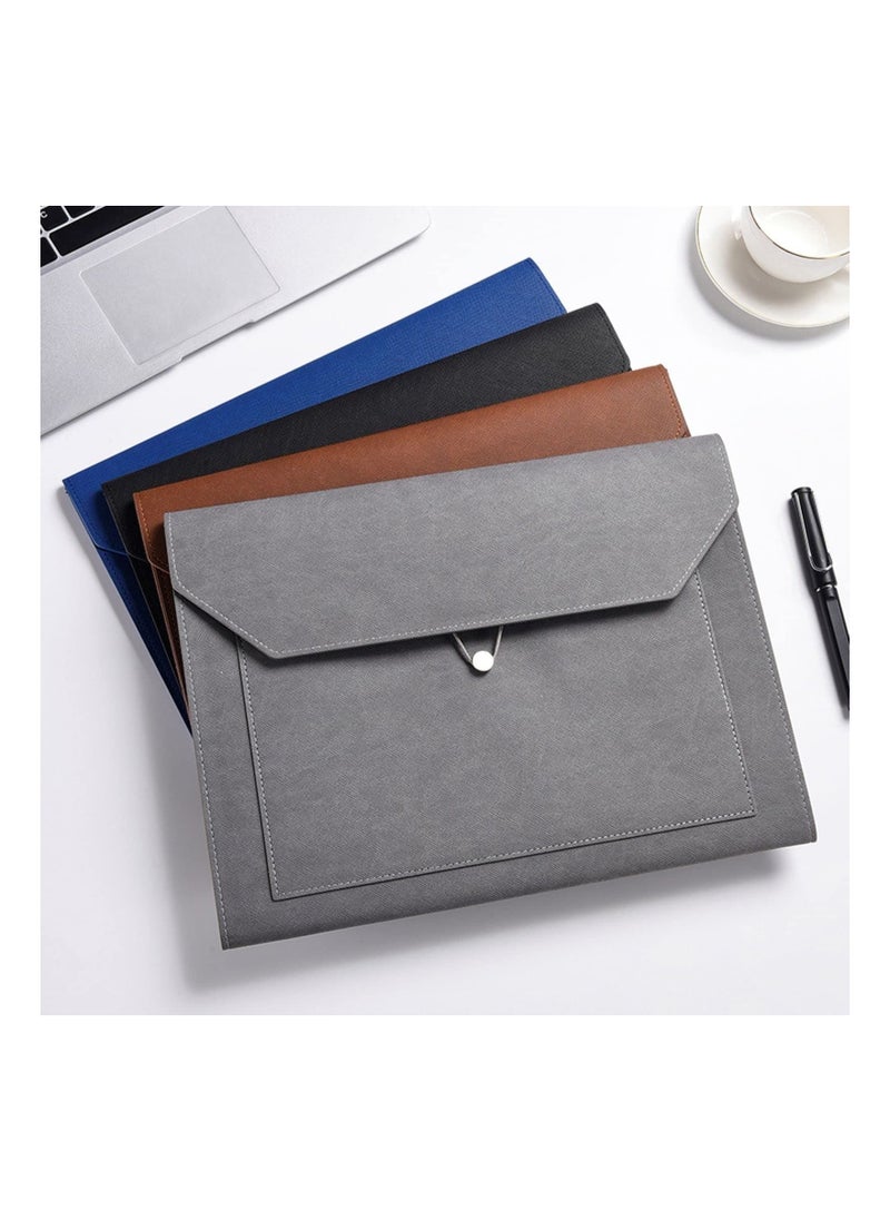 Captaintech - PU Leather A4 File Folder, Document Holder, 2 Pockets Portfolio Envelope Folder Case, with Elastic String 3/4 Inch Expansion, File Organizer Filing Envelope Portfolio Case for Office Stationery - Image 1