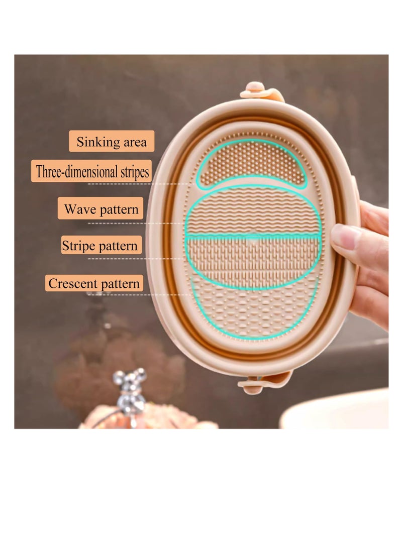 Excefore Makeup Brush Cleaner Mat, 3 in 1 Silicone Makeup Brush Cleaner Bowl with Brush Drying Holder, Cosmetic Brushes Cleaning Tool Organizer for Cleaning, Organizer And Upside Down Drying, Khaki - Image 4