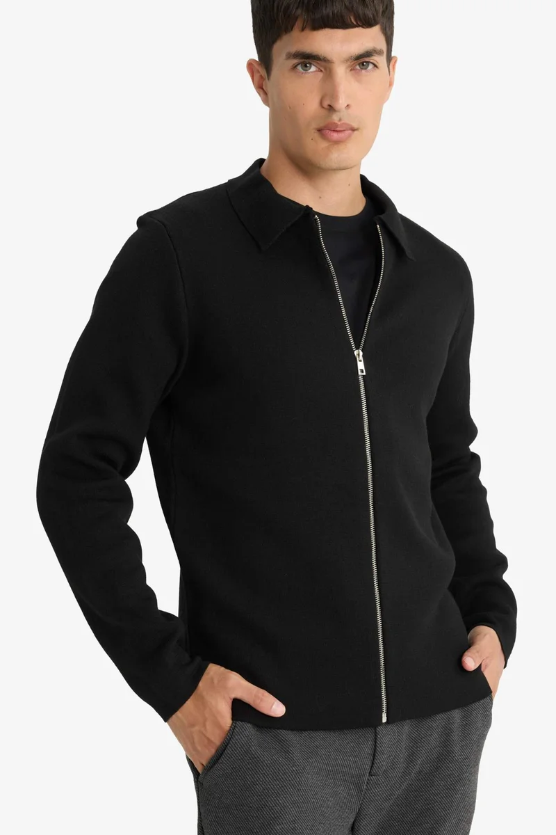DeFacto Standard Fit Polo Collar Knitwear Cardigan