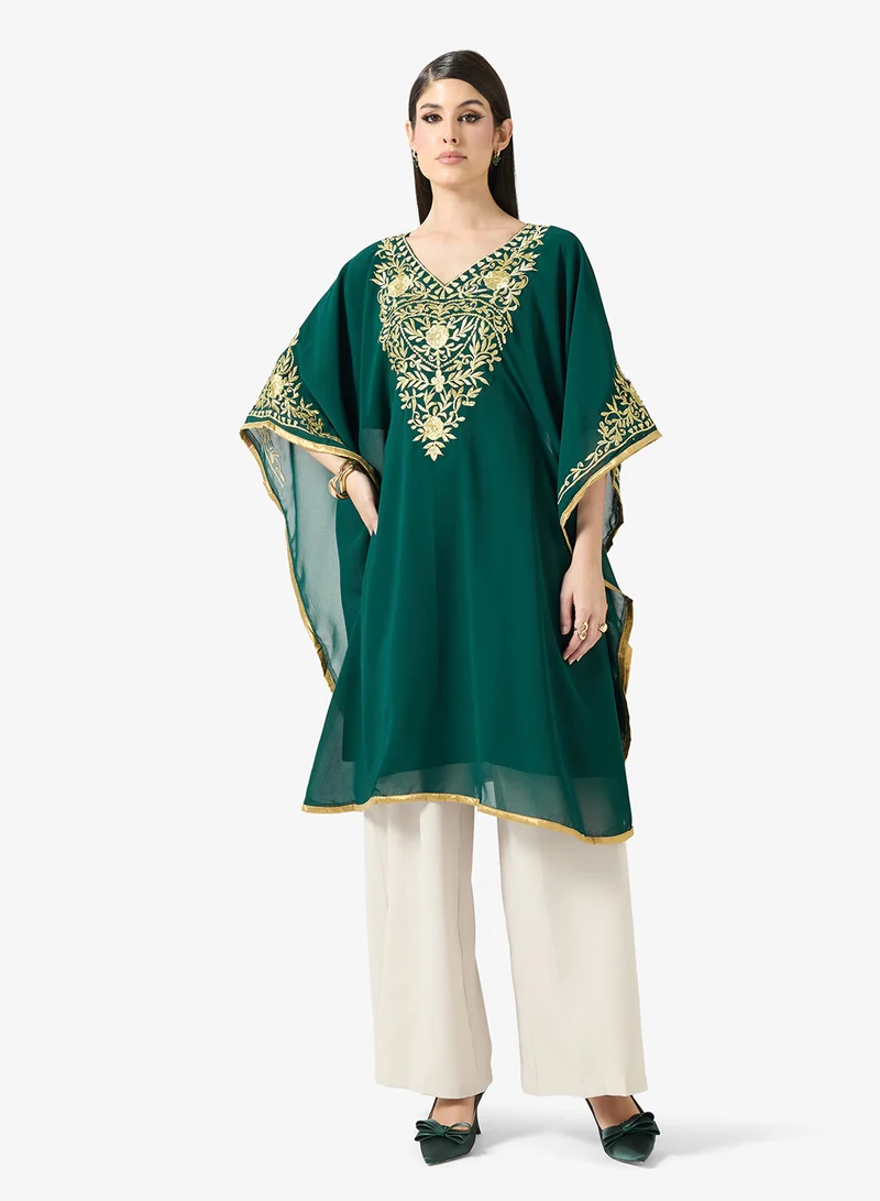 Gold Embroidered V-Neckline Kaftan