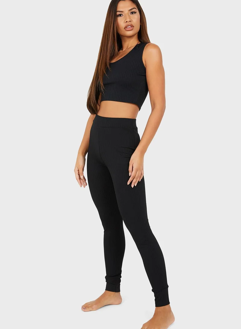 QUIZ HIGH WAIST CUF LEGGINGS