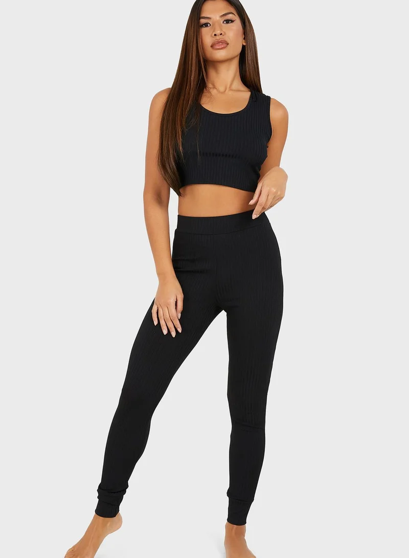 QUIZ HIGH WAIST CUF LEGGINGS