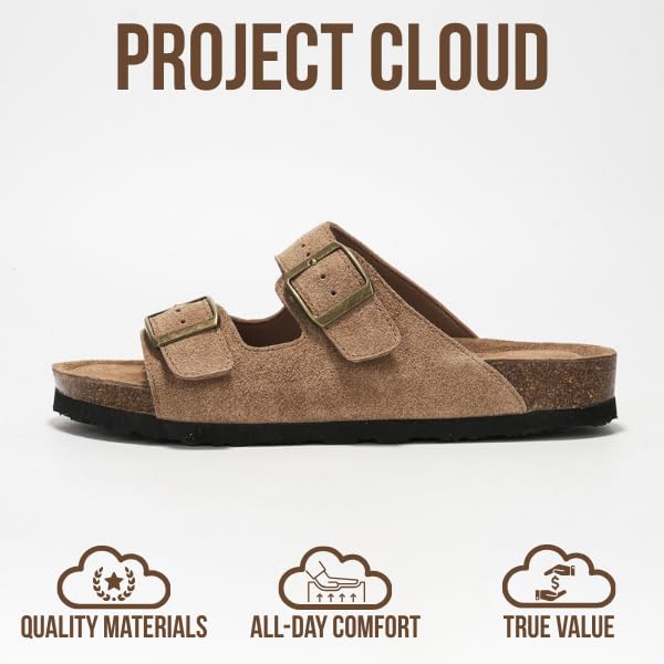 Project Cloud Genuine Leather Flat Sandals Women 2025 Beach Essentials Womens Sandals Memory Foam Vacation Essentials Slides for Women Footwear (Venita, Chestnut, 5.5) - Image 3