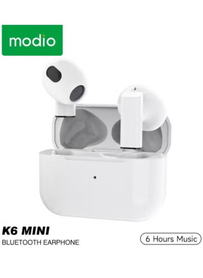 modio - K6 Mini True Wireless Earphones with ENC Noise Reduction – Super Bass Stereo Sound & HD Built-in Mic – Long Battery Life, Ultra-Compact Design for Android & iOS – Comfortable Fit for Music, Gaming & Hands-Free Calls – Touch Controls & USB-C Charging - Image 1
