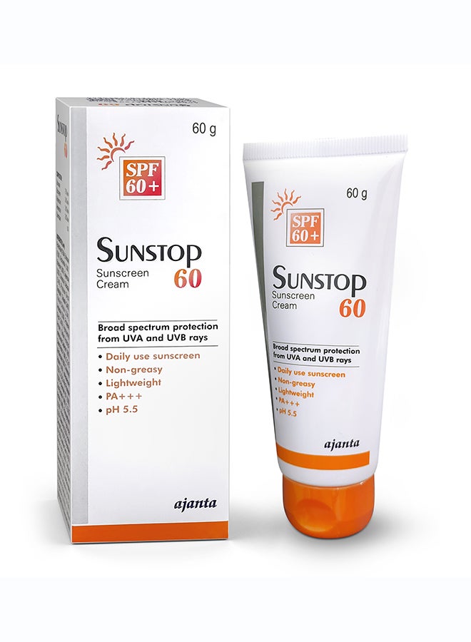 Ajanta SUNSTOP Cream 60g | Daily Sunscreen & Moisturizer for Face | Helps Protect Skin from Sun UV Exposure | Suitable for All Skin Types | Face Sun Protection Cream - Image 1