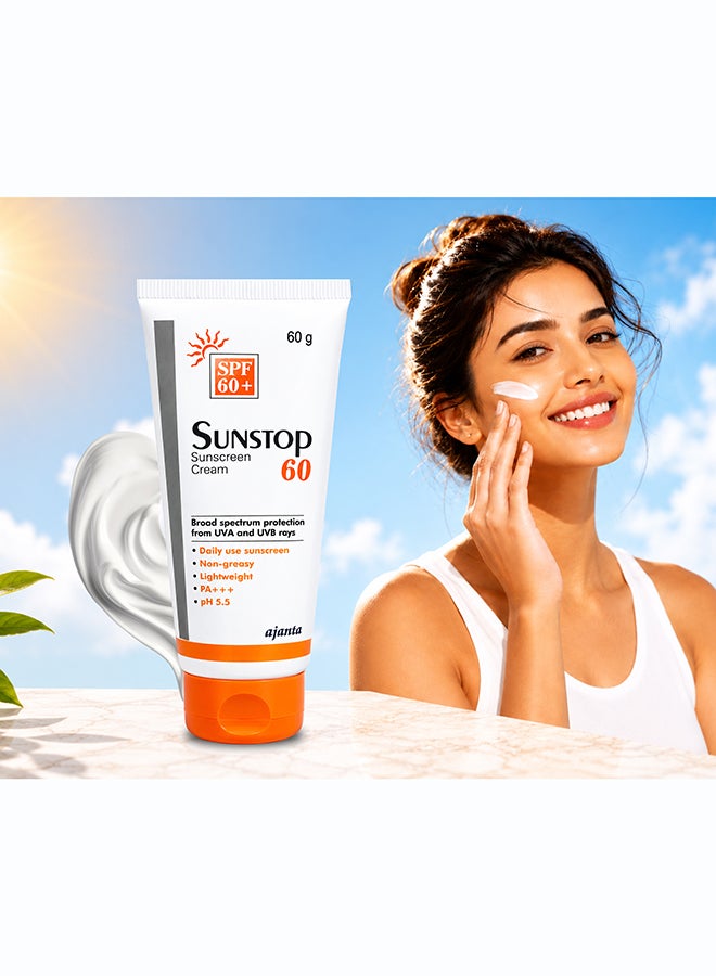 Ajanta SUNSTOP Cream 60g | Daily Sunscreen & Moisturizer for Face | Helps Protect Skin from Sun UV Exposure | Suitable for All Skin Types | Face Sun Protection Cream - Image 2