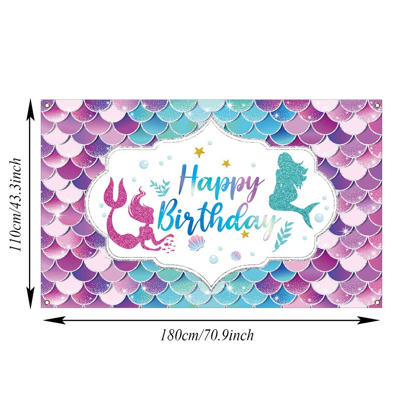 Tevxj Mermaid Birthday Party Decorations Under The Sea Birthday Party for Girl Princess Large Mermaid Themed Birthday backgroud Backdrop for Indoor Outdoor Car Party Decorations Supplies - Image 2