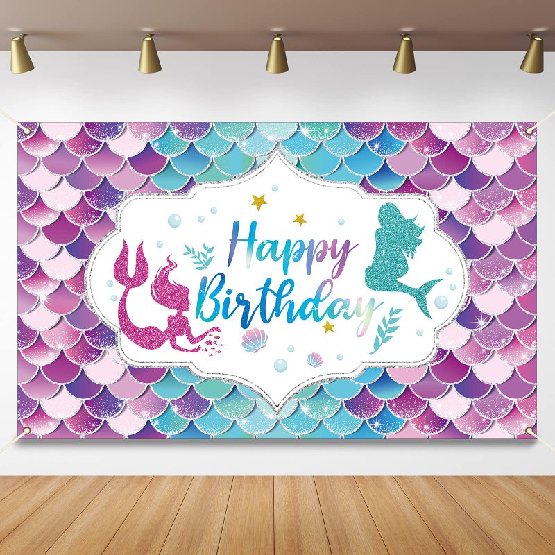 Tevxj Mermaid Birthday Party Decorations Under The Sea Birthday Party for Girl Princess Large Mermaid Themed Birthday backgroud Backdrop for Indoor Outdoor Car Party Decorations Supplies - Image 1