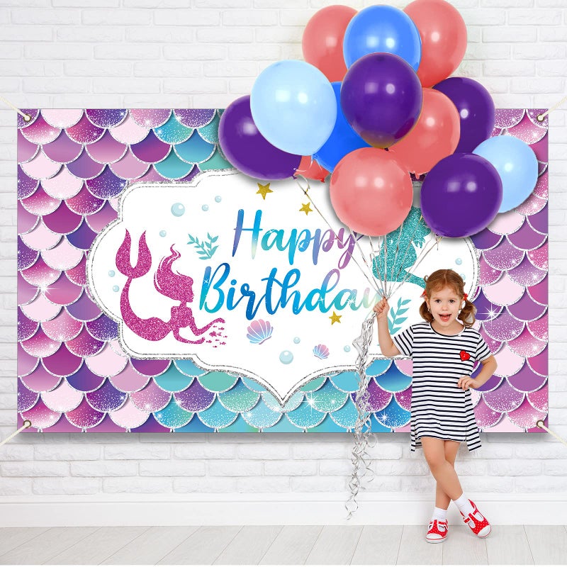 Tevxj Mermaid Birthday Party Decorations Under The Sea Birthday Party for Girl Princess Large Mermaid Themed Birthday backgroud Backdrop for Indoor Outdoor Car Party Decorations Supplies - Image 5