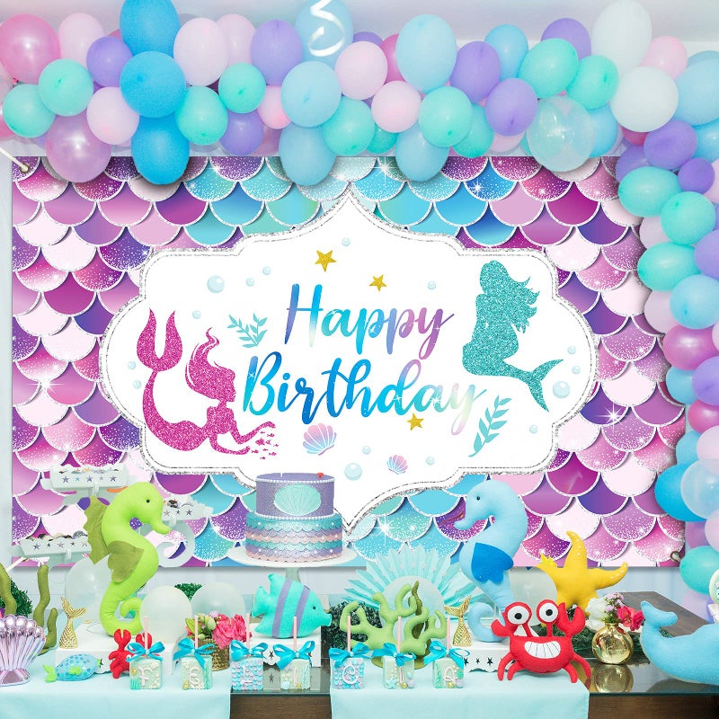 Tevxj Mermaid Birthday Party Decorations Under The Sea Birthday Party for Girl Princess Large Mermaid Themed Birthday backgroud Backdrop for Indoor Outdoor Car Party Decorations Supplies - Image 3