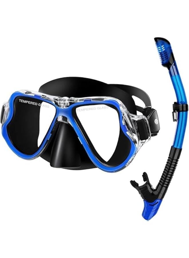 HOOKOR Dry Snorkel Set, Panoramic Wide View Snorkel Mask, Anti-Fog Tempered Glass Diving Mask, Free Breathing& Easy Adjustable Strap Scuba Mask, Professional Snorkeling Gear for Adults - Image 1