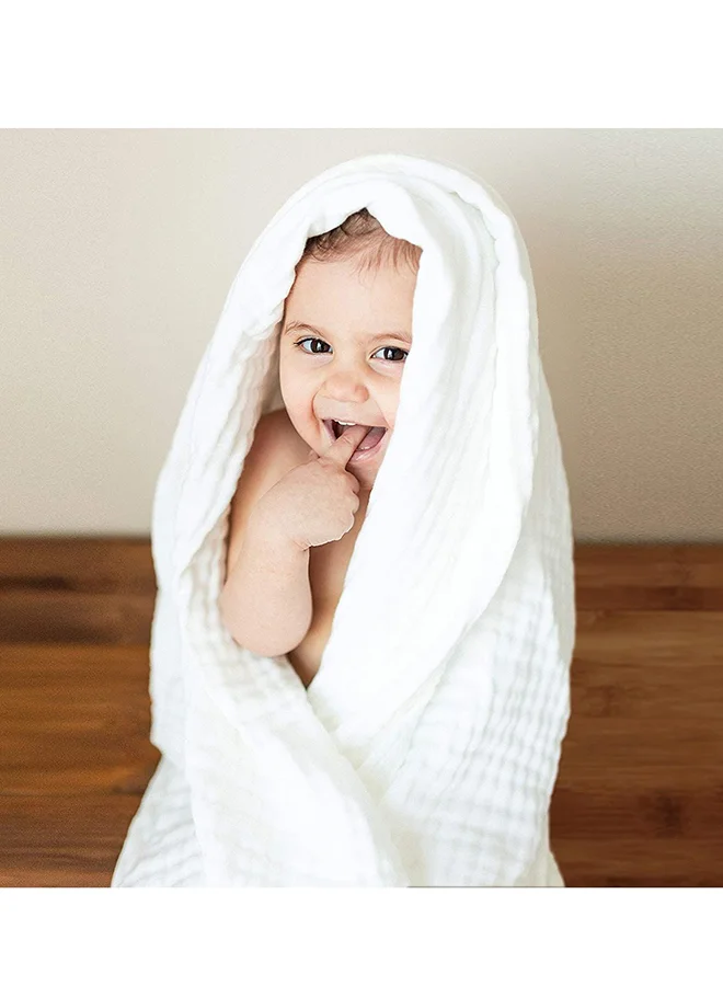 Anvi Baby Set of 2 Organic Muslin Bath Towel- Green & White 105x105cms