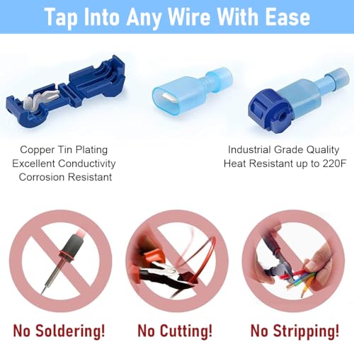 Serplex® 120Pcs T-Tap Wire Connectors Kit, Quick Wire Splice Connectors, Self-Stripping Electrical Connectors Kit, Nylon Fully Insulated Male Wire Terminals for Automotive Wire Tap (22-10 AWG) - Image 4
