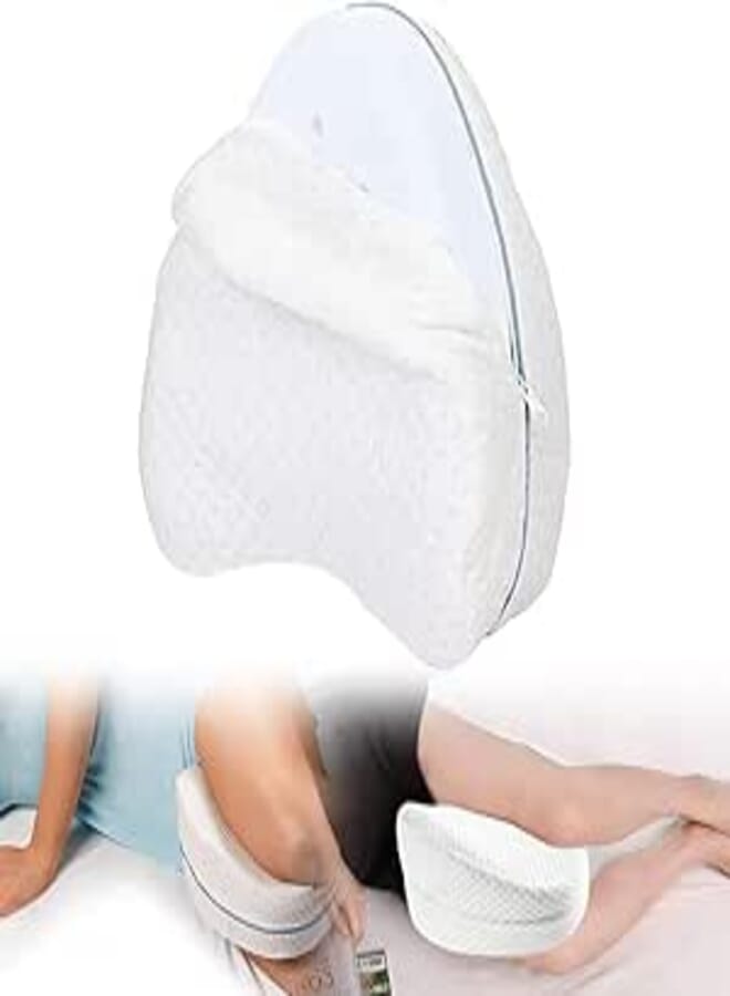 Knee & Leg Pillow for Side Sleepers, Standard Orthopedic Wedge Leg Pillow, Memory Foam Cushion for Pregnancy, Removable & Washable Knee Support Pillows for Sleeping and Hip & Lower Back Pain (White) 