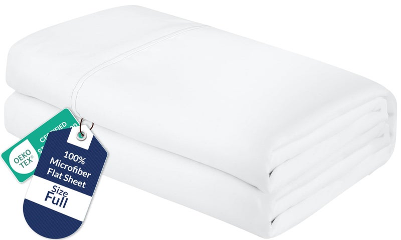 Royale Linens Full Flat Sheet - Ultra Soft Brushed 1800 Microfiber Flat Sheets Only - Wrinkle Free & Stain Resistant - Hotel Quality Top Sheet for Bed (Full, White) - Image 1